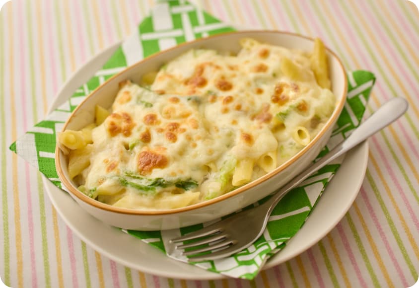 白菜とベーコンのペンネグラタン